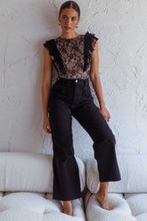 Spring Fling Frill Trim Lace Bodysuit Black